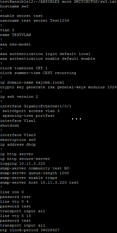 Ansible ska skapa en grundkonfiguration för SmartInstall (se Bilaga 9 SmartInstall klientkonfiguration). För uppsättning av exempel 2 se Bilaga 13 Ansible exempel 2.