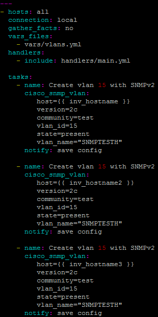 Bilaga 16 Ansible SNMP och VLAN flera enheter Här visas två bilder hur konfigurationen av fler enheter går