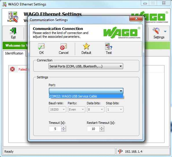Communication parameters del 5 Tips! Använd WAGO Ethernet Settings eller WAGO I/O CHECK för att kontrollera COMPORT som används.