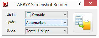 ABBYY Screenshot Reader ABBYY Screenshot Reader är ett smart och lättanvänt program för två typers skärmdumpning Bild och Text från ett valfritt område på skärmen.