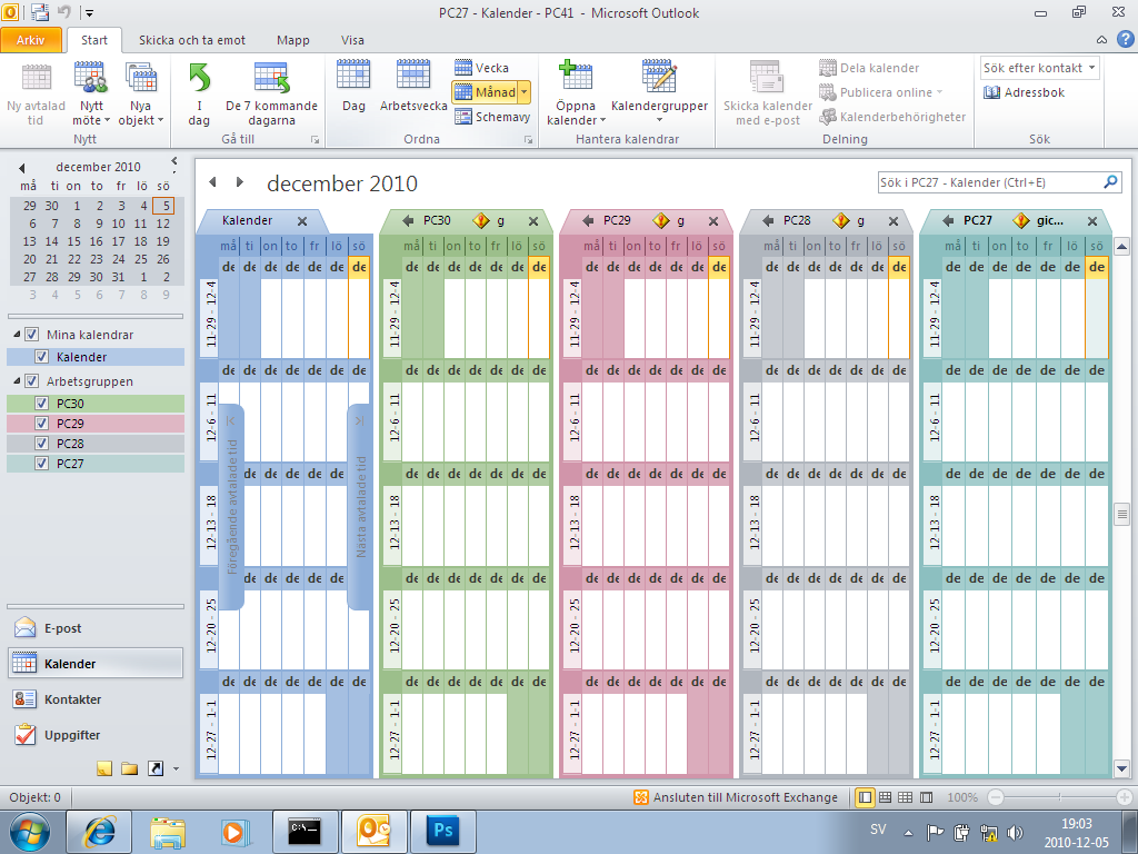 Med överläggsvyn i kalendern är det enkelt att navigera i den personliga kalendern och gruppkalendern samtidigt.