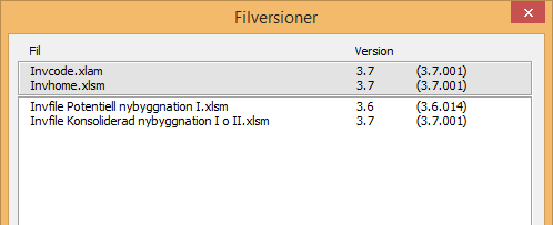 Klicka på -knappen för att se i vilka Invest for Excel -versioner de