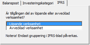 10.2.3 Koncernens kassaflödesanalys Kalkyler-bladets poster kan inkluderas i IFRS-rapporterna som del av Löpande verksamhet eller Avvecklad verksamhet, om det är