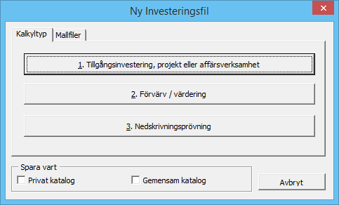 Här kan man välja om man vill spara filen i egen katalog (utgångskatalog) eller i en gemensam katalog (på en server). Om ingen av katalogerna är förkryssad använder programmet senast använd katalog.