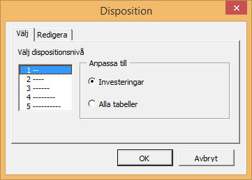 Lås upp/lås kolumnrubriker (Kalkylblad). 3.2.3 Raddisposition Raddisposition för Kalkylblad finns från programversion Standard. Modifiering av raders dispositionsnivåer finns från programversion Pro.