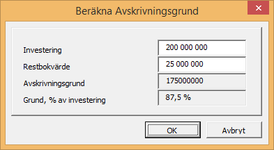 Traditionella investeringars (1) avskrivningar stiger med bokföringsvärdet, inriktade investeringar (2) avskrivs som en investering från första avskrivningstillfället. 3.2.4.2.2 Beräkna avskrivningsgrund I de flesta fall är avskrivningsgrunden 100 % av inköpspriset.