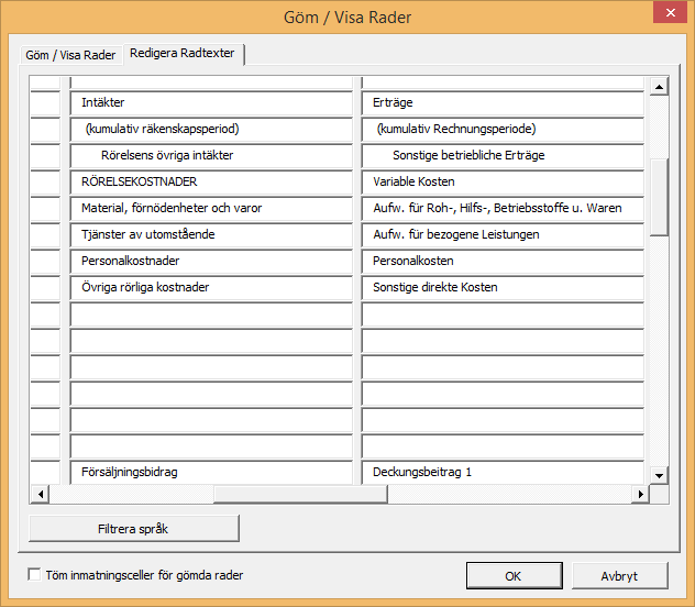 * 99 Specifikationsrader [gula] * 99 Detaljrader [ljust gråbruna, ljust gulbruna]), 10 * 99 * 99 = 98 010. Därutöver kan man länka till andra blad eller arbetsböcker.