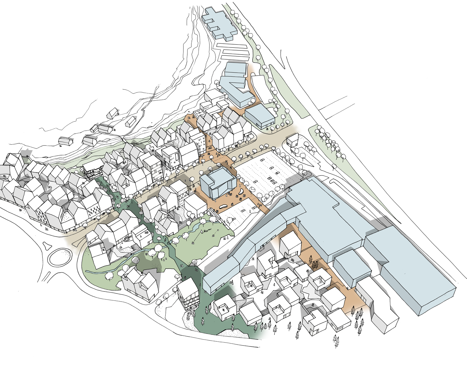 BILLDALSVÄGEN URBANA STRÅKET KONTOR EN EFFEKTIV UTBYGGNADSTAKT Första spadtaget i Nya Hovås togs i augusti 2014. Först ut med byggstart blev kunskapshuset Spektrum.