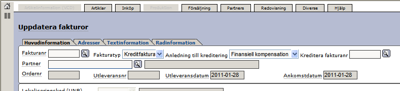 Senast Uppdaterad: 12-02-01 Exder Small Business Sida 27 av 87 2.4.1.1 Registrering av kreditfakturor Kreditfakturor kan registreras dels i en egen rutin under menyvalet Försäljning Fakturering Skapa kreditfaktura.