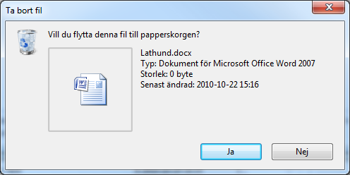 Ta bort filer eller mappar Det går inte att byta namn på en fil som är öppen. Då visas meddelandet till höger.
