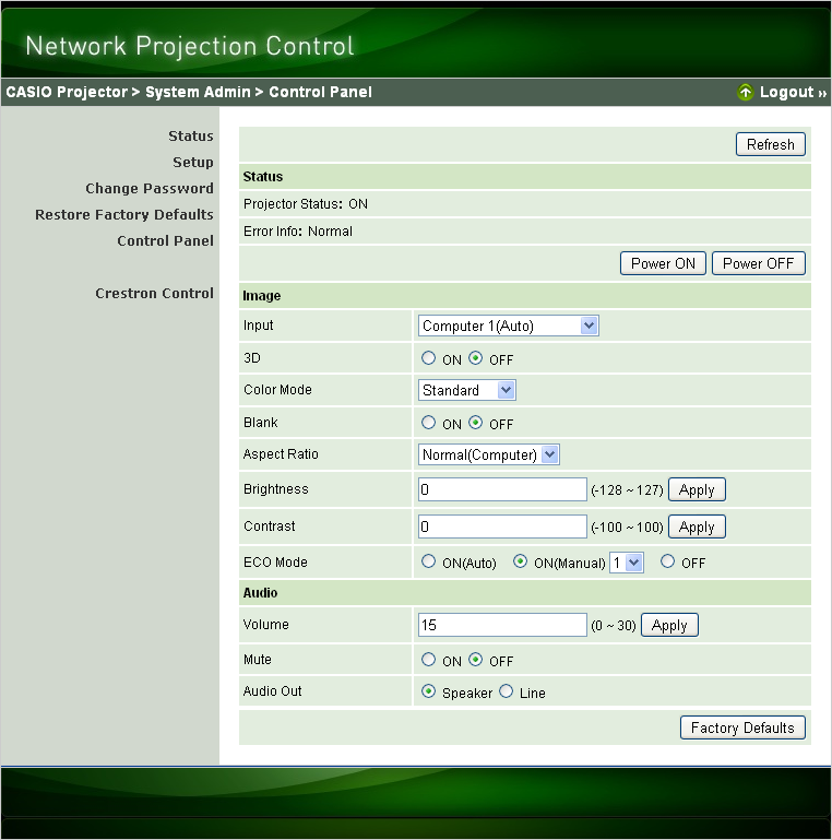 För att manövrera projektorn med hjälp av Network Projection Control 1.