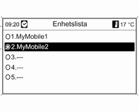 Telefon 125 Knappa in passkoden som visas på mobiltelefonen (utan mellanslag). Mobiltelefonens PIN-kod visas på infotainmentdisplayen.