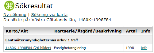 Välj Västra Götalands län under Län i fältet Akt skriver du in aktnamnet (siffror, bindestreck och bokstäver) klicka på Sök.