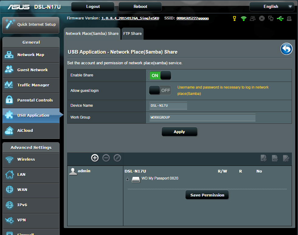 För att starta Media Servers inställningssida, gå till fliken General (Allmänt) > USB application (USB-applikation) > Servers Center > Media Servers.