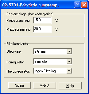 Användarmanual BAS2 styr Sidan 26 PID-parametrar Se appendix för rekommenderade PID-parametrar P-band: P-bandet anger det fel i C som ger full utstyrning.