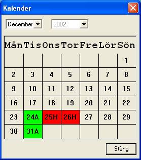Användarmanual BAS2 styr Sidan 48 Kalender Med hjälp av kalendern kan du se vilka dagar som är