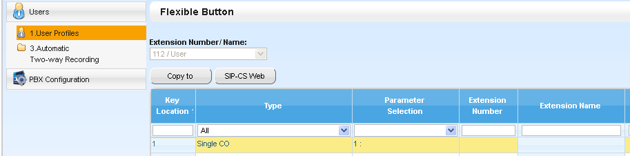 3.2.1 Användarprogrammering 1. Klicka på Flexible Button View/Edit på fliken Telephony Feature. 2. Ange varje knapp på skärmen Flexible Button för att ställa in de programmerbara knapparna.