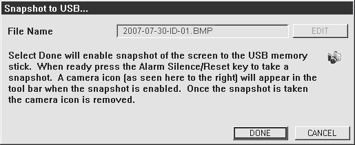 USB-hantering FORE-SIGHT monitor i MC-2000-serien Ögonblicksbilder Figur 45: Display vid meddelanden om USB-status Sätt in USB-minnet i USB-porten på FORE-SIGHT-monitorns framsida.