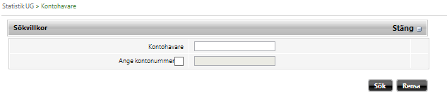 8.2 Statistik UG Det finns tre olika rapporter i modulen Statistik UG: Kontohavare: I den här rapporten visas information om begärd Kontohavare i Cesar. Den visar namn och huvudkontonummer.