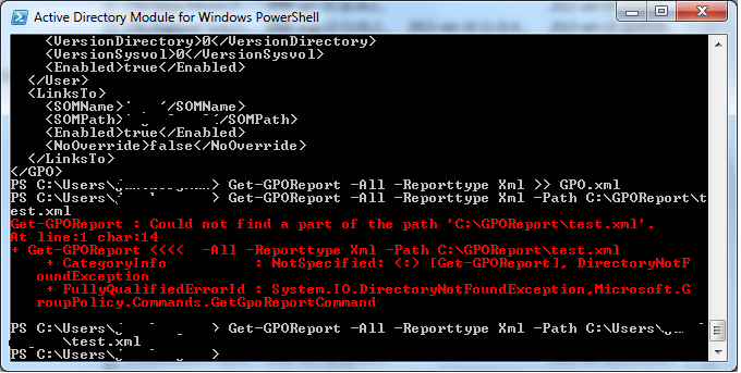 20 Figur 8 Bild på när jag kör Powershell-cmdlet:en Get-GPOReport M.h.a. denna rapport kunde jag kombinera informationen med grupper för att kunna urskilja grupper som är tillämpade GPO:n på. D.v.s. jag kunde urskilja de grupper som möjligen behövs också i framtiden ifrån de grupper som var onödiga.