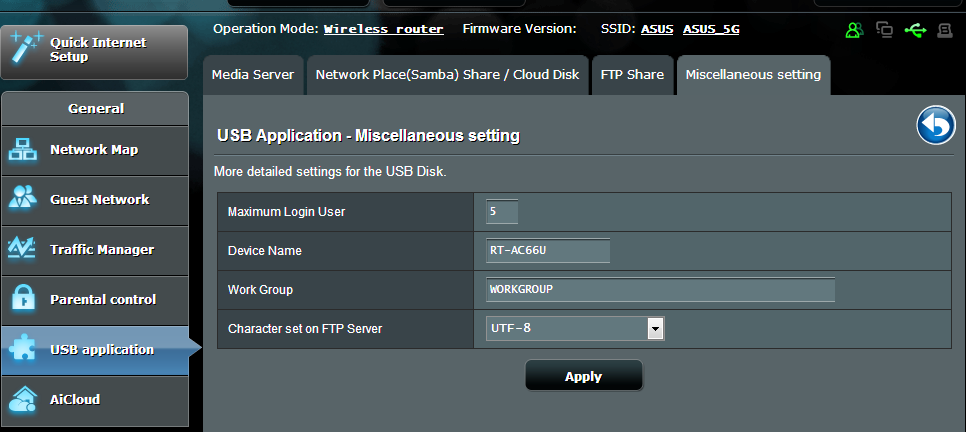 Miscellaneous setting (Diverse inställningar) Inställning av Miscellaneous (Diverse inställningar) ger dig möjlighet att konfigurera andra inställningar för USB-enheten, inklusive det maximala