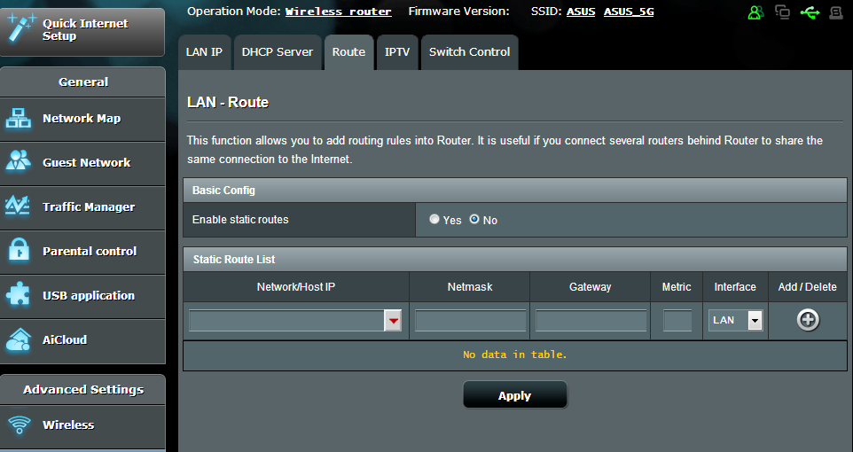 4.2.3 Route Om ditt nätverk använder mer än en trådlös router, kan du konfigurera en routningstabell för att dela samma Internettjänst. OBS!