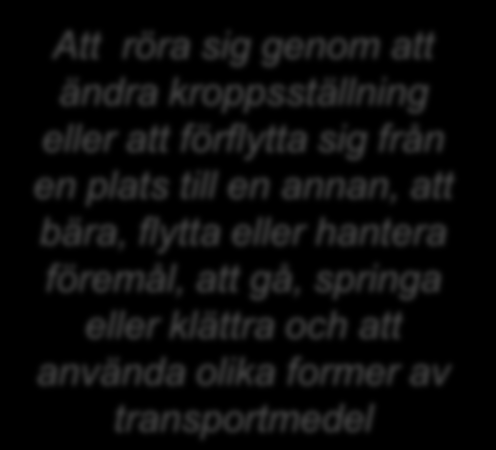 Nationellt fackspråk för vård och omsorg Att mena samma sak Att gå 50 m Att ta sig i och ur säng Att förflytta sig