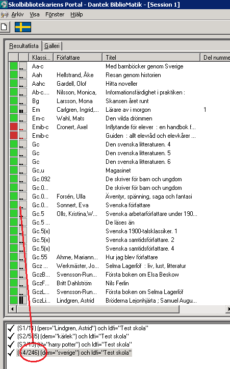 Skolbibliotekariens Portal Exemplartillgänglighet Vid visning av sökresultat på färre än 500 bibliografiska poster visas nu exemplartillgänglighet med färgkoder (grön, blå, röd...).