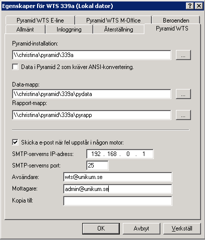 Installationen är klar. I c:\program\wts placerades några viktiga filer dvs.: JMail.exe, JMaildll.dll, service.exe, sstest.exe och wtsm.exe. JMail ska installeras på WTS-datorn, med hjälp av JMail.