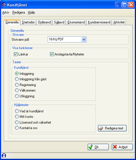 Fliken Generella Skrivarnummer pdf-skrivare Här anges det skrivarnummer som pdf-dokument över prislistor ska skrivas ut till. I rutin 841 Skrivare ska skrivaren vara registrerad som pdf-skrivare.