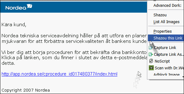 4 (7) Nordea Bilden ovan på det öppnade brevet visar bland annat att det inte är skickat direkt till mig utan till en person som slutat på jobbet för länge sedan. Slutligen finns det ett attachment.