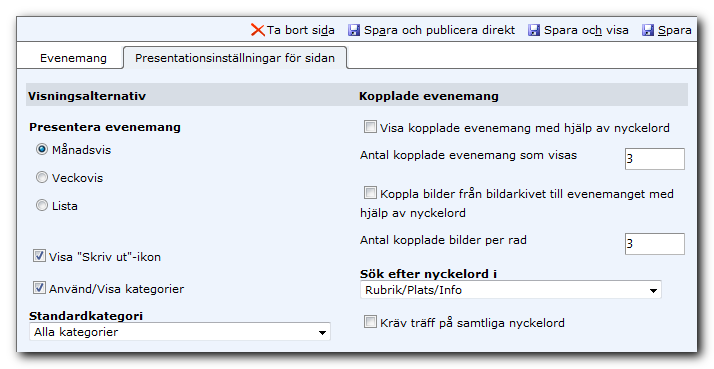 Manual 33 standard kryssrutan Tills vidare markerad. Avmarkerar du kryssrutan får du ange ett slutdatum för evenemangets publicering.