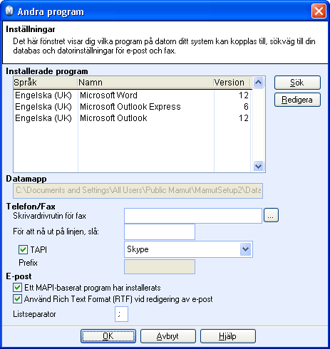 INTEGRATION MED SKYPE Kom i gång med Skype Förutsättningar för att komma i gång Installera Skype: Du måste installera Skype på samma maskin som du har installerat Mamut.