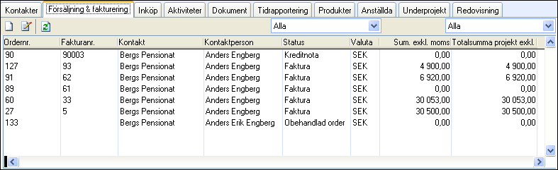 PROJEKT Så här lägger du till en kontakt till projektet: 1. Klicka på Koppla när du vill skapa en koppling mellan en kontakt (inklusive kontaktperson) och ett projekt. 2.