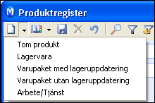 PRODUKT HUR SKAPAS EN NY PRODUKT? Hur skapar jag en ny produkt? 1. Välj Visa - Produkt - Produktregister. 2. Klicka på Ny för att skapa en ny produkt. 3. Välj vilken typ av produkt du vill skapa. Obs!