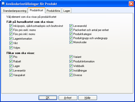 PRODUKT INSTÄLLNINGAR FÖR PRODUKT Användarinställningar för produkt Varje enskild användare kan anpassa produktregistret till sin användning i användarinställningar.