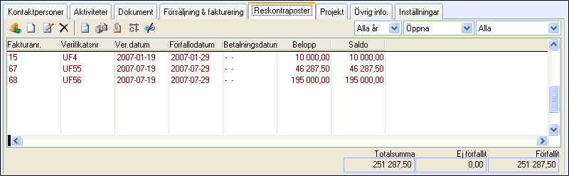 KONTAKTUPPFÖLJNING Offertlistan är som standard organiserad efter datum, de nyaste överst och de äldsta nederst. Du kan sortera listan själv genom att klicka på kolumnrubrikerna.