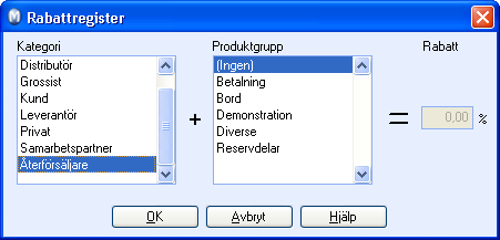 PRISER OCH RABATTER Rabattregister - spara rabattinställningar Rabattregistret är en rabattmatris där du kan förhandsdefiniera priser och rabatter för olika kombinationer av kundkategorier och