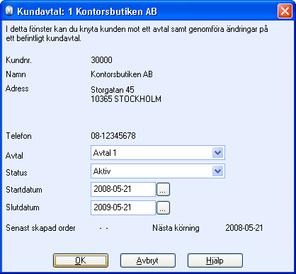 AVTALSFAKTURERING Hur skapas ett nytt kundavtal? Ett Kundavtal är ett avtal som knyts mellan kund och avtal. Alla kunder som ska faktureras med ett avtal som underlag måste knytas till det avtalet.