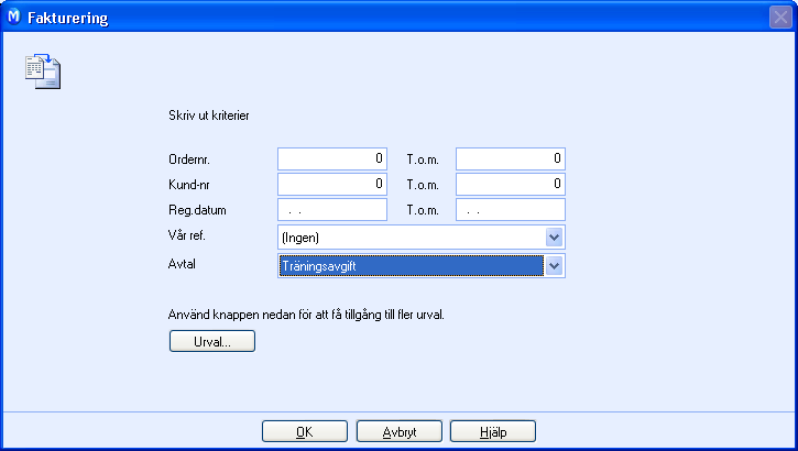 FÖRSÄLJNING 7. Klicka på OK. 8. Anpassa urvalet med hjälp av pilknapparna om det finns order du inte vill fakturera. 9. Klicka på OK. Avtalen har nu fakturerats.