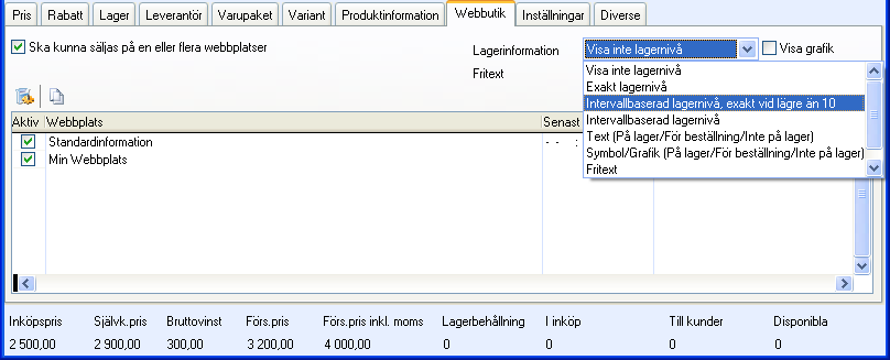 E-HANDEL Visa lagernivå på produkterna i webbutiken Webbutiken kan visa lagernivå för alla lagerförda produkter som erbjuds på webbplatsen.