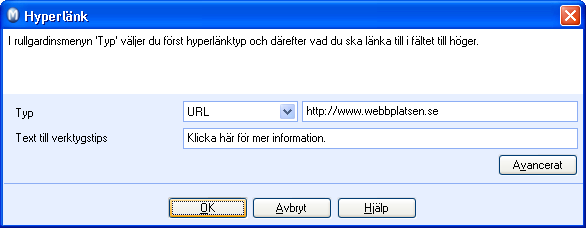 REDIGERA WEBBPLATS Hyperlänk Med hjälp av knappen Infoga länk, som återfinns i verktygsraden på alla innehållssidor under Utforma webbplats, kan du infoga länkar till bland annat webbplatser, interna