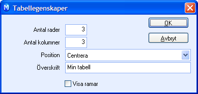 REDIGERA WEBBPLATS 4. Välj Position, var du vill placera tabellen på sidan. Du kan välja mellan Vänster, Höger eller Centrerad. 5. Skriv en Överskrift om du vill ha en rubrik för tabellen. 6.