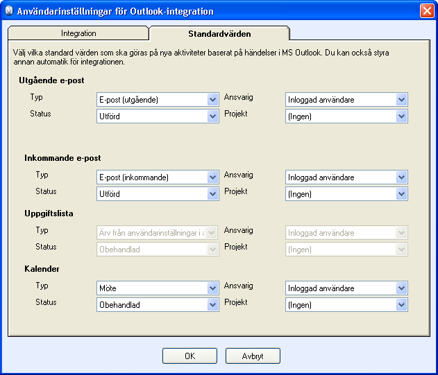 KONTAKTUPPFÖLJNING Integration med Outlook Programmet skickar e-post via Outlook.