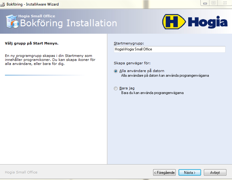 Enklast är att godkänna förslaget som ges. Ange om programmet ska installeras för alla användare på datorn eller enbart för aktuell användare.