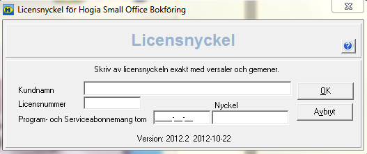 7 Registrera ditt licensnummer/licensnyckel i programmet Från och med version 2012.