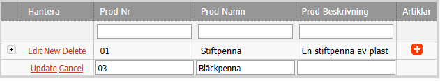 Metod och resultat Figur 31. Skärmdump av prototypens vy för meny- och produkthantering. Till vänster syns en ASPxTreeList där menystrukturen kan byggas upp. Varje nod i trädet motsvarar en kategori.