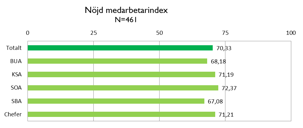 Nöjd-Medarbetar-Index (NMI) Statistiska centralbyrån använder en analysmodell som kallas Nöjd-Medarbetar-Index framtagen för alla verksamheter i offentlig sektor.