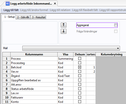 6.2.3. Logg arbetsflöde inkommande fakturor Agresso Ekonomi/Inkommande fakturor/fråga I sökresultatet för Logg arbetsflöde inkommande fakturor visas en rad för varje användarsteg.