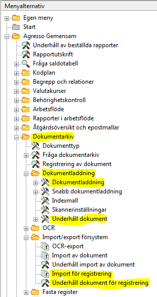 4.2 Dokumentladdning och Import för registrering Detta avsnitt tar upp några av de funktioner som finns under Dokumentarkiv. 4.2.1 Dokumentladdning Agresso Gemensam/Dokumentarkiv/Dokumentladdning/Dokumentladdning Dokumentladdning är ett annat sätt att ta in fakturabilder till Agresso.